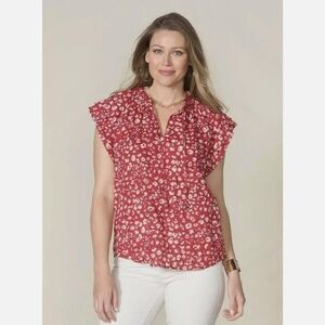 Matilda Jane Good Hart GH Edgewater Flutter Sleeve Printed Top Size M Boho Red